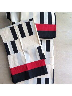 Vintage Martex TRIO Neutral Full Sheet Set 4pc Geometric Black Red Cream NEW